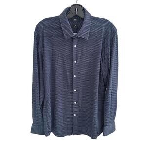 Hugo Boss Navy Blue Patterned Dress Shirt
